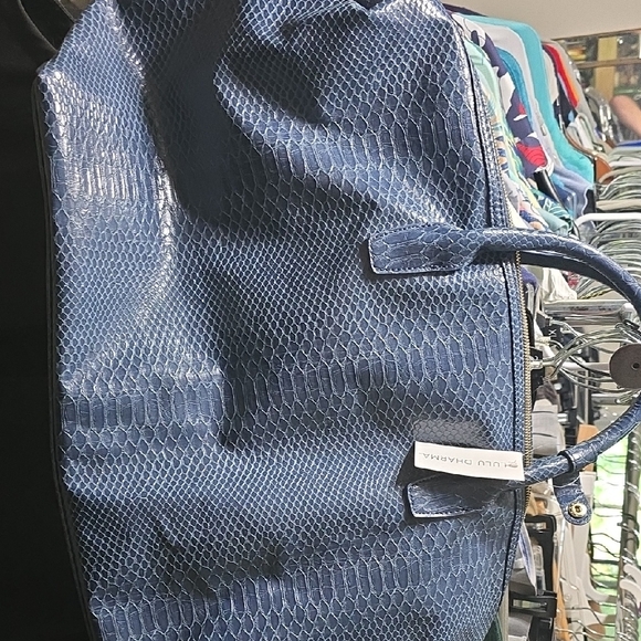 Blue Python-Embossed Leather Bag by - Picture 1 of 4
